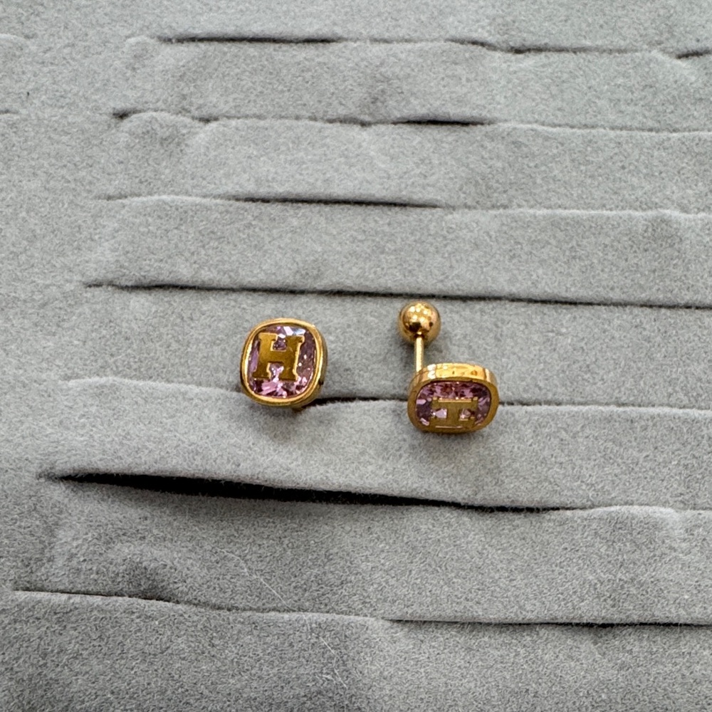 Gold and Pink Stud Earrings